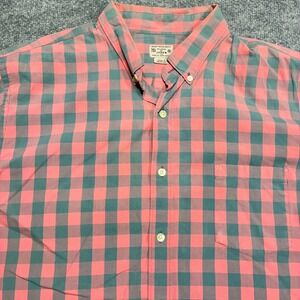 J.Crew‎ Dress Shirt Mens XL Pink Gray Slim Fit Checkered Pattern Short Sleeve